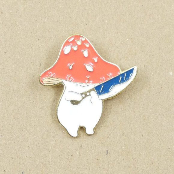 FREE ADD ON WITH PURCHASE Stabby Mushroon Man Enamel Brooch Pin - Picture 1 of 4